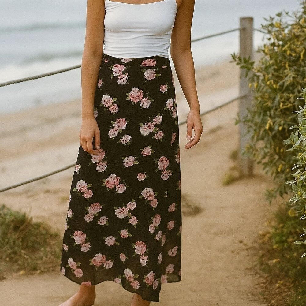 F21 Sm Skirt Mini Faux Chiffon Maxi Sheer Floral Layered Vintage Y2K Forever 21